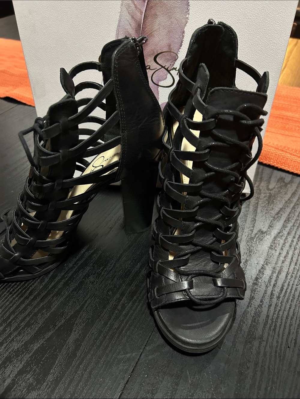 Jessica Simpson Black Strappy Cage High Heel Sandals